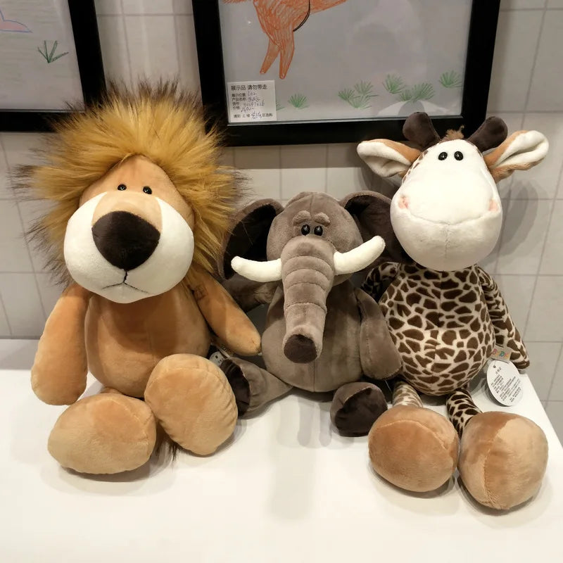 Peluche réaliste de 25 cm, lion, tigre, éléphant, singe, léopard, girafe, raton laveur, animaux de la forêt, jouets pour enfants, cadeau