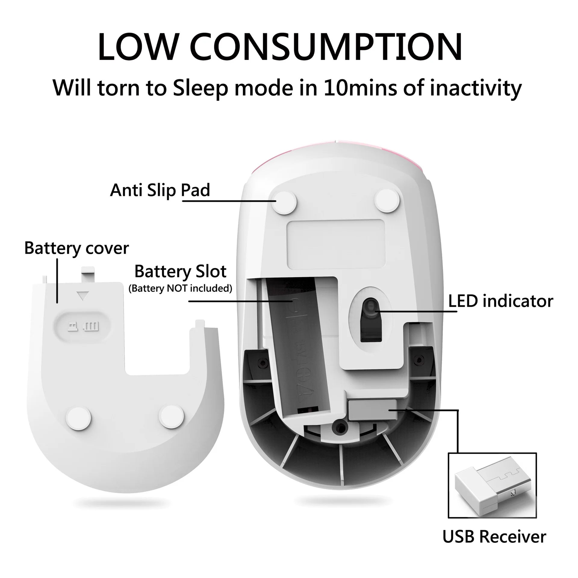 Lindo ratón rosa inalámbrico 2.4G USB mini recargable ergonómico regalo Mause, ratones ópticos silenciosos de dibujos animados para ordenador para niños