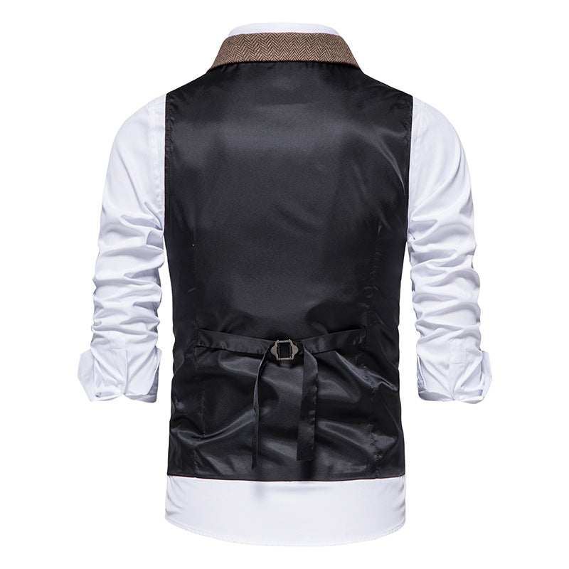 Chaleco de Traje de Hombre de Espiga Chaleco de Negocios Boda Casual Cuello Vuelto Chalecos de Vestir para Hombres Fiesta Formal V07