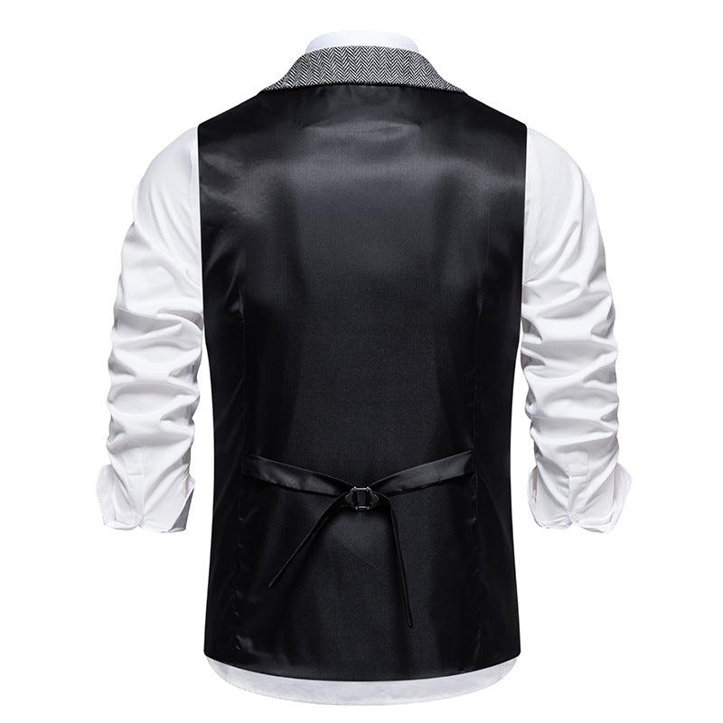 Chaleco de Traje de Hombre de Espiga Chaleco de Negocios Boda Casual Cuello Vuelto Chalecos de Vestir para Hombres Fiesta Formal V07