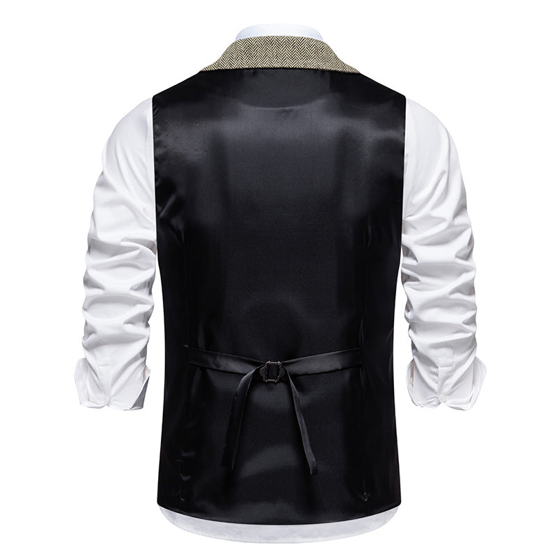 Chaleco de Traje de Hombre de Espiga Chaleco de Negocios Boda Casual Cuello Vuelto Chalecos de Vestir para Hombres Fiesta Formal V07