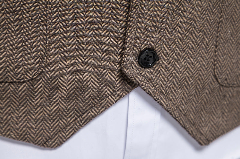 Chaleco de Traje de Hombre de Espiga Chaleco de Negocios Boda Casual Cuello Vuelto Chalecos de Vestir para Hombres Fiesta Formal V07