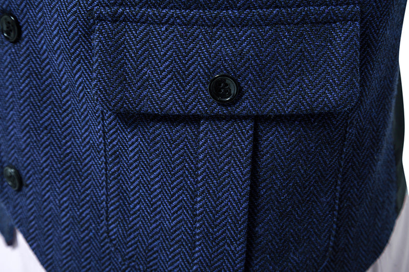 Chaleco de Traje de Hombre de Espiga Chaleco de Negocios Boda Casual Cuello Vuelto Chalecos de Vestir para Hombres Fiesta Formal V07