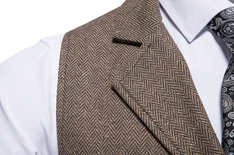 Chaleco de Traje de Hombre de Espiga Chaleco de Negocios Boda Casual Cuello Vuelto Chalecos de Vestir para Hombres Fiesta Formal V07