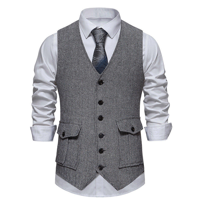 Chaleco de Traje de Hombre de Espiga Chaleco de Negocios Boda Casual Cuello Vuelto Chalecos de Vestir para Hombres Fiesta Formal V07