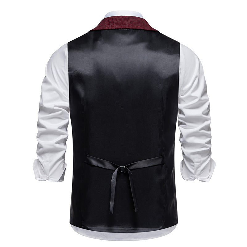 Chaleco de Traje de Hombre de Espiga Chaleco de Negocios Boda Casual Cuello Vuelto Chalecos de Vestir para Hombres Fiesta Formal V07