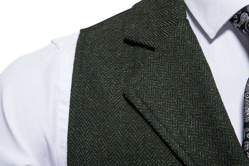 Chaleco de Traje de Hombre de Espiga Chaleco de Negocios Boda Casual Cuello Vuelto Chalecos de Vestir para Hombres Fiesta Formal V07