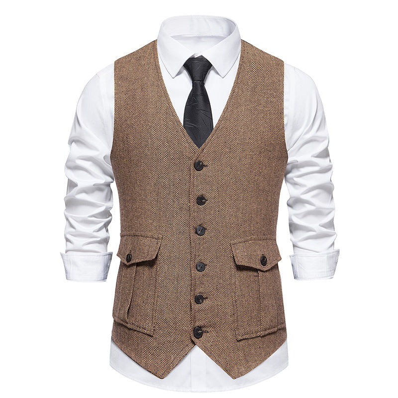 Chaleco de Traje de Hombre de Espiga Chaleco de Negocios Boda Casual Cuello Vuelto Chalecos de Vestir para Hombres Fiesta Formal V07