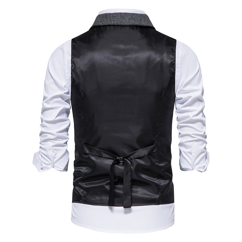 Chaleco de Traje de Hombre de Espiga Chaleco de Negocios Boda Casual Cuello Vuelto Chalecos de Vestir para Hombres Fiesta Formal V07