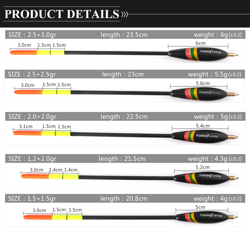 5 accesorios de pesca al aire libre para flotador de pesca con plomo, gran flotabilidad y cola engrosada