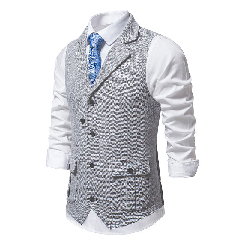 Chaleco de Traje de Hombre de Espiga Chaleco de Negocios Boda Casual Cuello Vuelto Chalecos de Vestir para Hombres Fiesta Formal V07