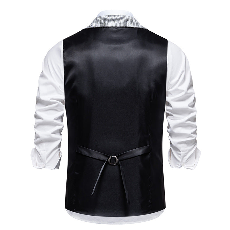 Chaleco de Traje de Hombre de Espiga Chaleco de Negocios Boda Casual Cuello Vuelto Chalecos de Vestir para Hombres Fiesta Formal V07