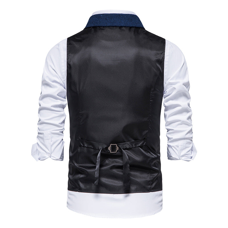 Chaleco de Traje de Hombre de Espiga Chaleco de Negocios Boda Casual Cuello Vuelto Chalecos de Vestir para Hombres Fiesta Formal V07