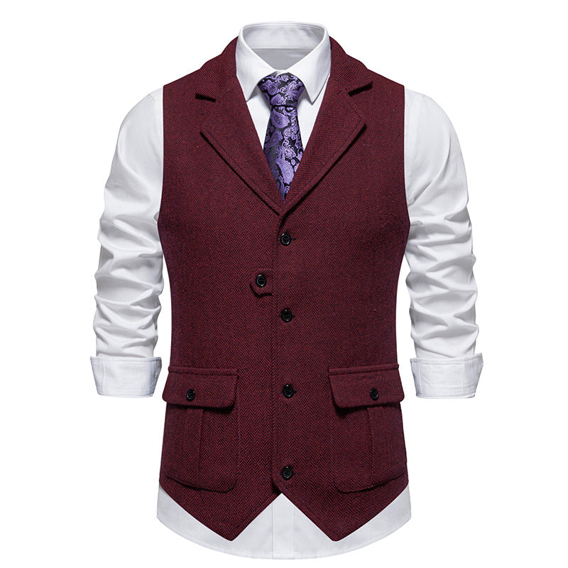 Chaleco de Traje de Hombre de Espiga Chaleco de Negocios Boda Casual Cuello Vuelto Chalecos de Vestir para Hombres Fiesta Formal V07