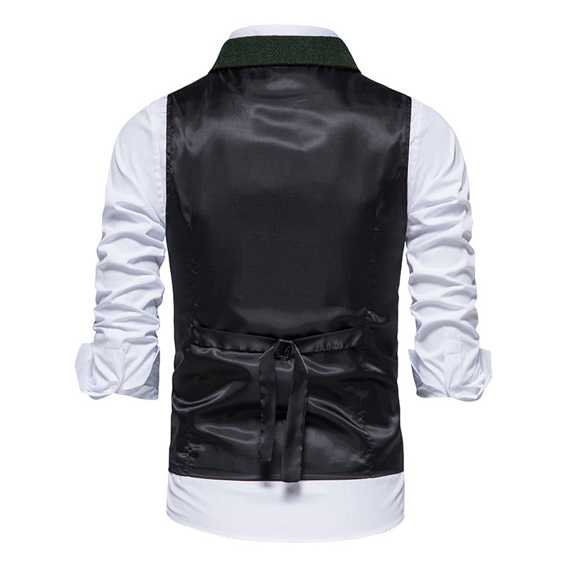 Chaleco de Traje de Hombre de Espiga Chaleco de Negocios Boda Casual Cuello Vuelto Chalecos de Vestir para Hombres Fiesta Formal V07
