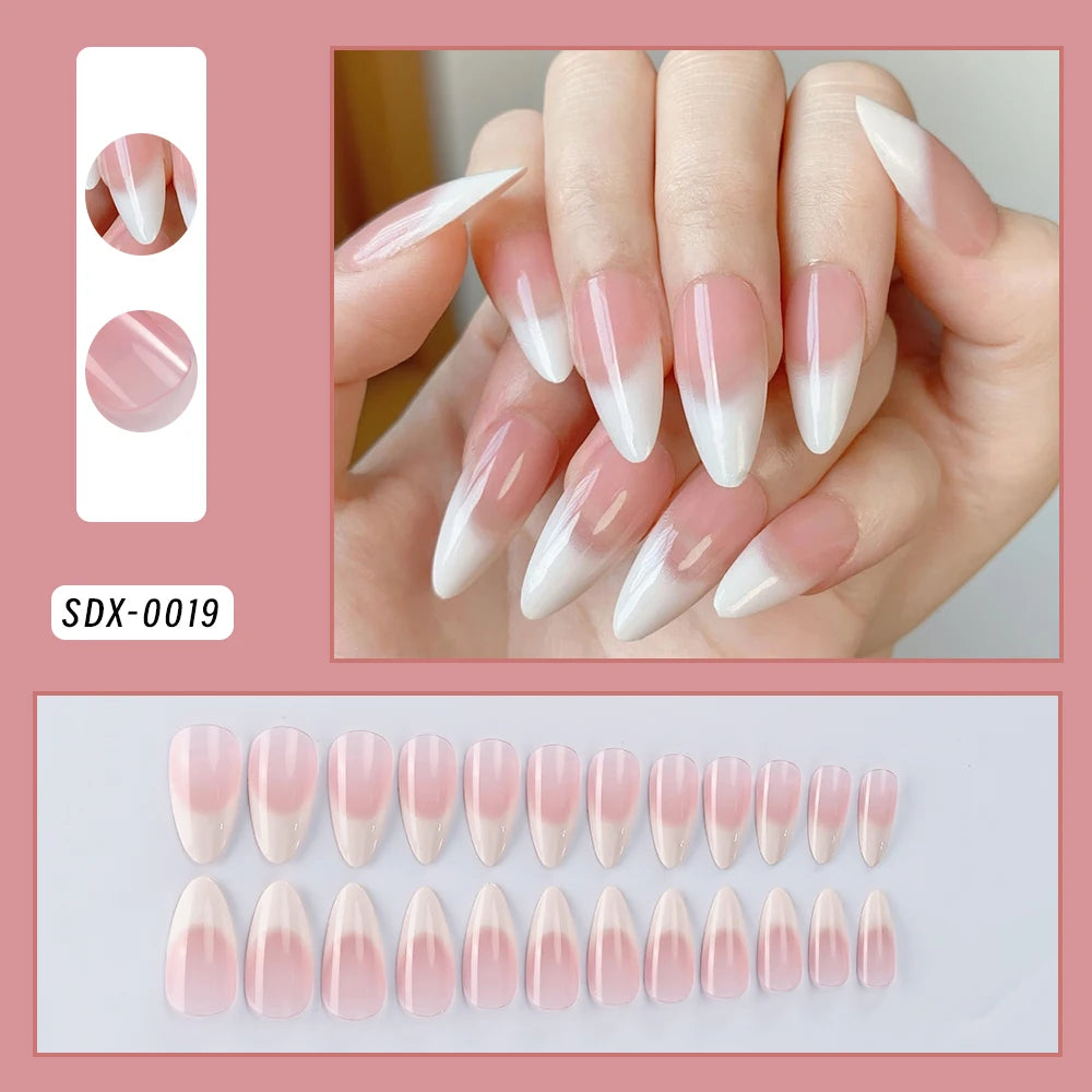 Uñas postizas de leopardo rosa de 24 piezas con punta francesa, cabeza cuadrada corta, lazo negro 3D, uñas postizas acrílicas de cobertura completa a presión