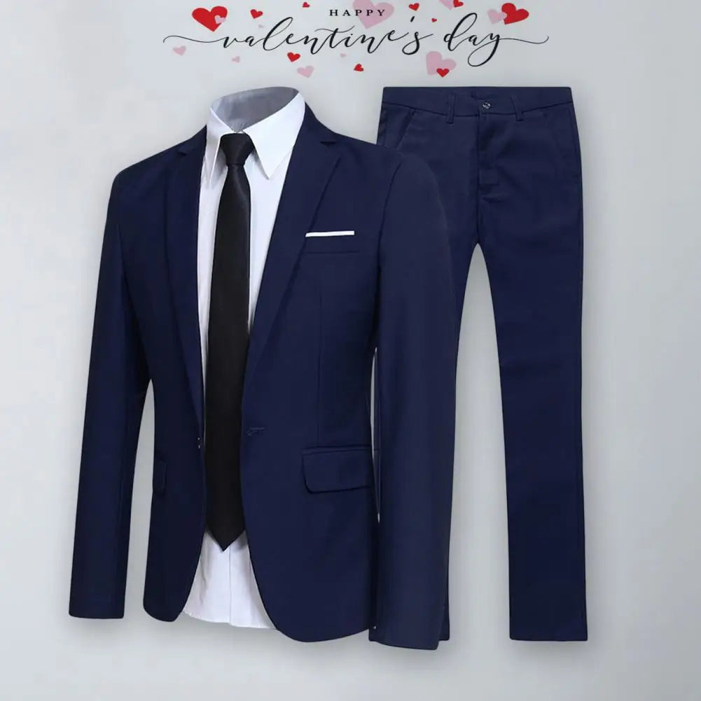 Costume décontracté pour homme, couleur unie, col rabattu, coupe slim, costume de marié, veste, pantalon, ensemble pour homme