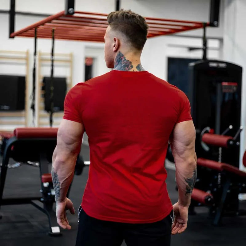 Ropa de gimnasio para hombre, camiseta de manga corta de algodón deportivo, para correr, entrenamiento, ajustada, estampada, sudadera, camisetas casuales