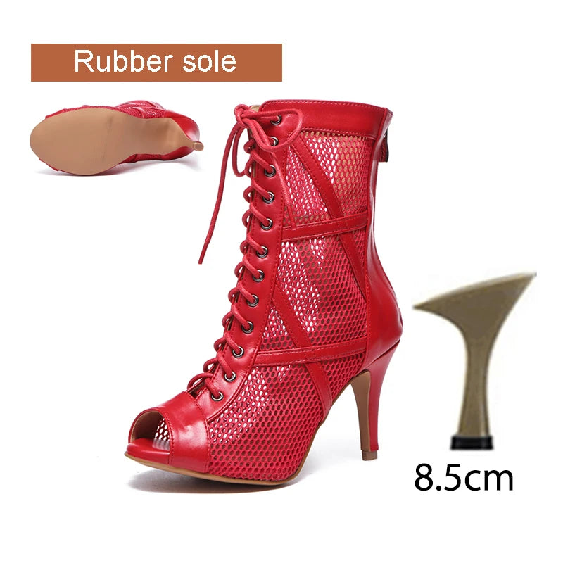 DKZSYIM Zapatos de baile latino para mujer, color rojo y negro, zapatos de jazz de salón de baile, tacones de 5-11 cm para mujer y hombre, para salsa y tango