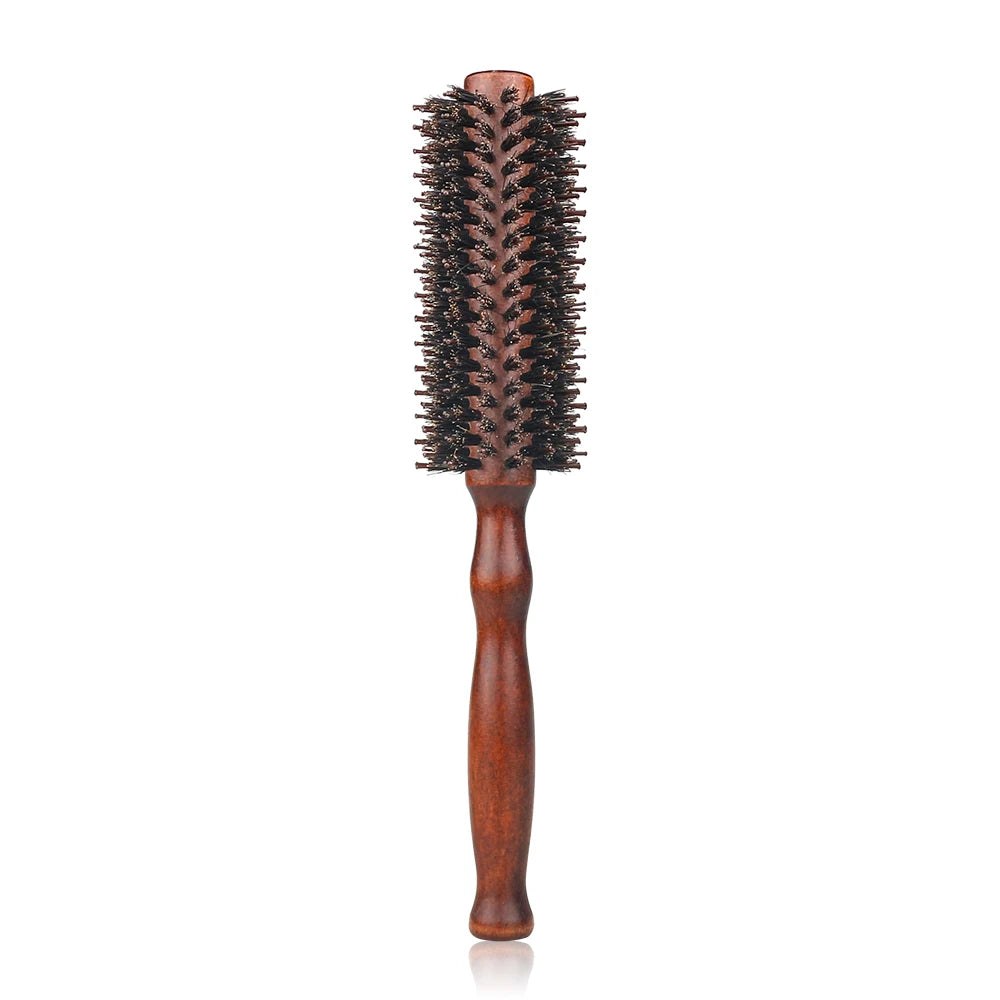 Cepillo de rodillo redondo con mango de madera de 12 estilos, peine de sarga recta, cepillo redondo con cerdas de jabalí, herramienta de peluquería para rizar el cabello