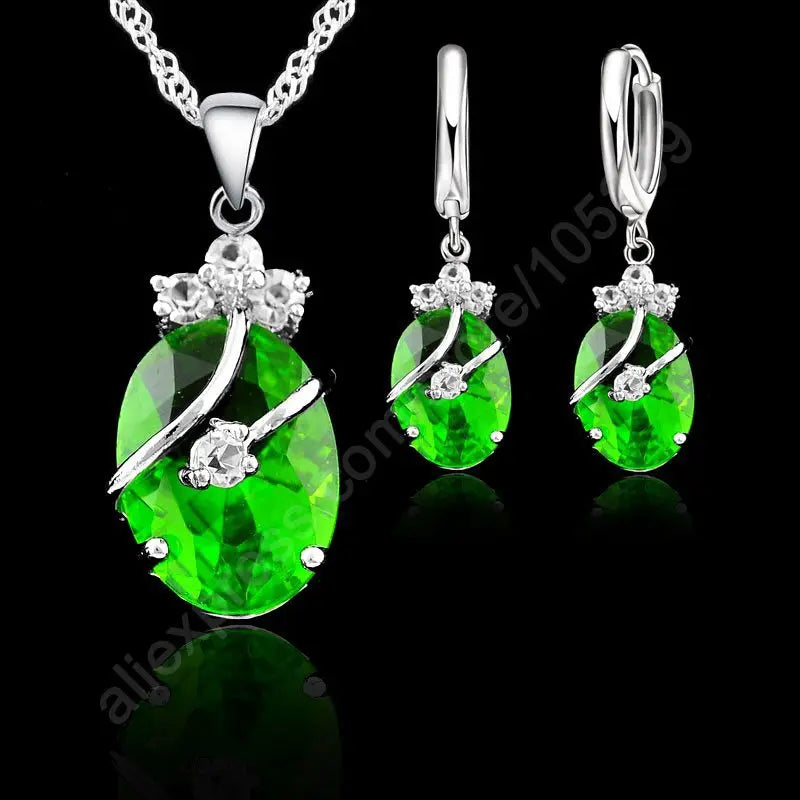Juegos de Joyas de Boda de Plata 925 con Aguja, Flor y Gota de Agua para Mujer, Conjuntos de Collar con Colgante y Pendientes de Circonita Cúbica, Regalo de Fiesta