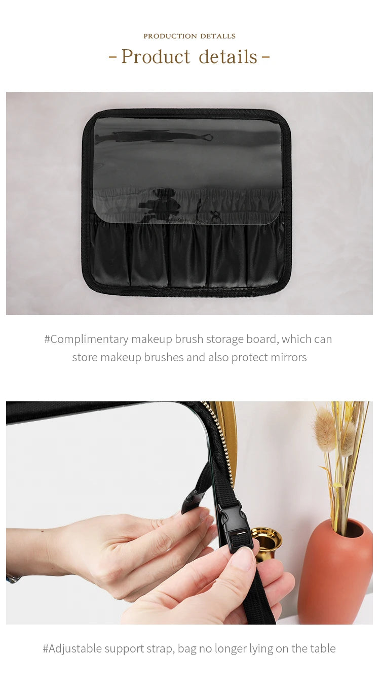 Bolsa de maquillaje, neceser de viaje de gran capacidad, impermeable, organizador de cosméticos con compartimento para brochas de maquillaje y asa para mujer