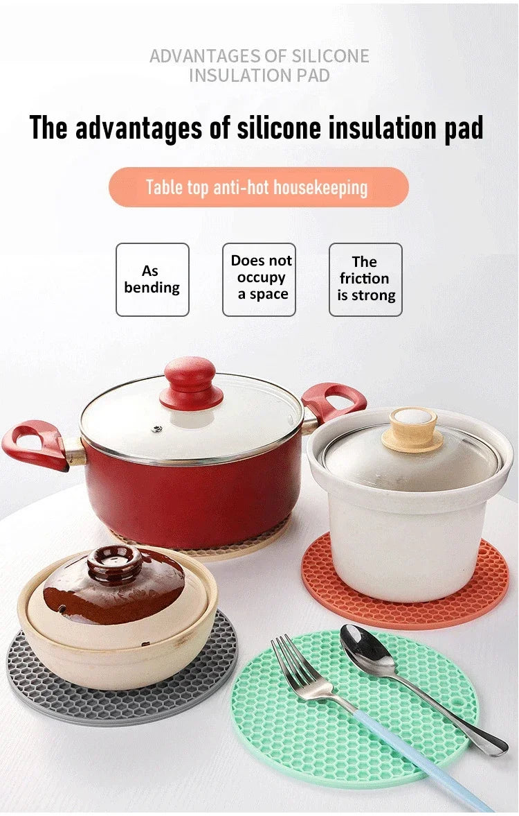 Set de table multifonctionnel en silicone pour la cuisine, dessous de verre rond antidérapant et résistant à la chaleur, manique