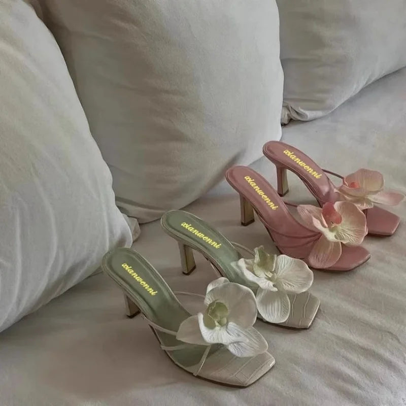 Pantuflas de mujer - Zapatos casuales y elegantes de alta calidad para mujer - Sandalias de mujer poco profundas con diseño elegante de flores - Pantuflas de mujer