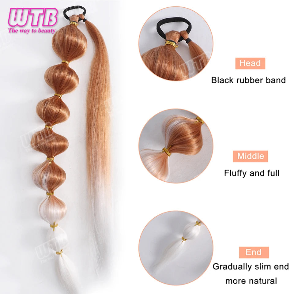WTB Extensions de cheveux synthétiques en queue de cheval à bulles noires, afro, longues tresses, queue de cheval enveloppante en forme de lanterne pour femmes