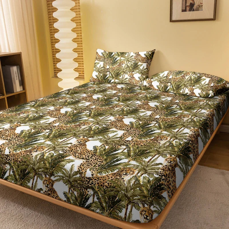 1 moteriktig og enkelt moderne plantebasert dyretrykket matt laken, sengeteppe med trykk til soverommet, sengetøy (unntatt putetrekk)