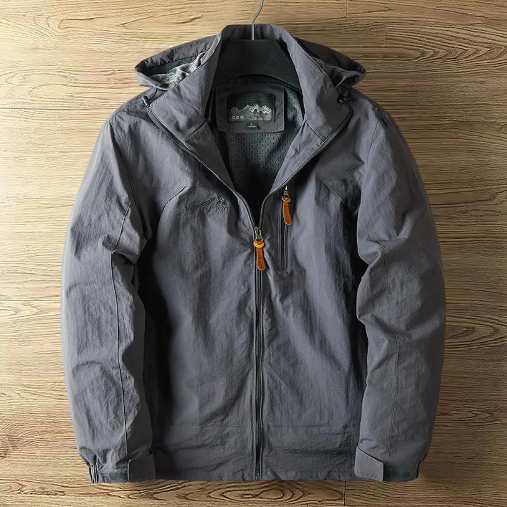 Chaquetas casuales de primavera y otoño para hombre, sección delgada, chaqueta perforada con capucha para hombre, versátil para escalada y ropa de calle