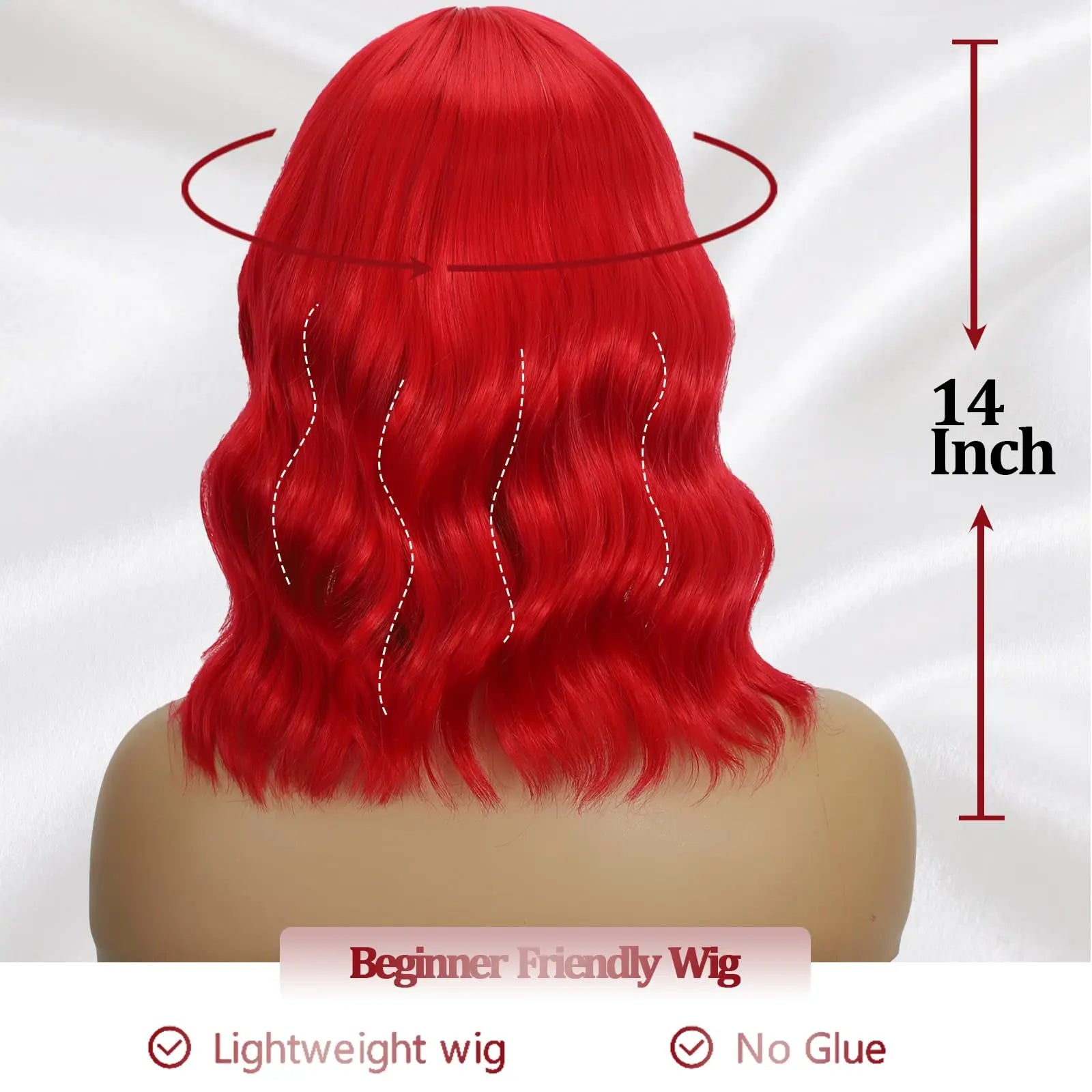 Red Wavy Wigs with Bangs Women’s Short Red Bob Wig Synthetic Natural Looking Heat Resistant Fiber Hair