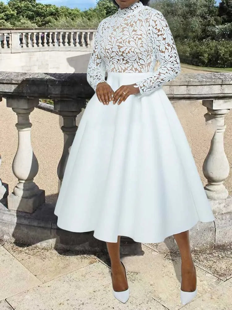Vestidos elegantes de fiesta para mujer, moda de otoño, encaje, manga larga, vestido transparente, vestido de noche vintage para damas, venta al por mayor, Dropshipping
