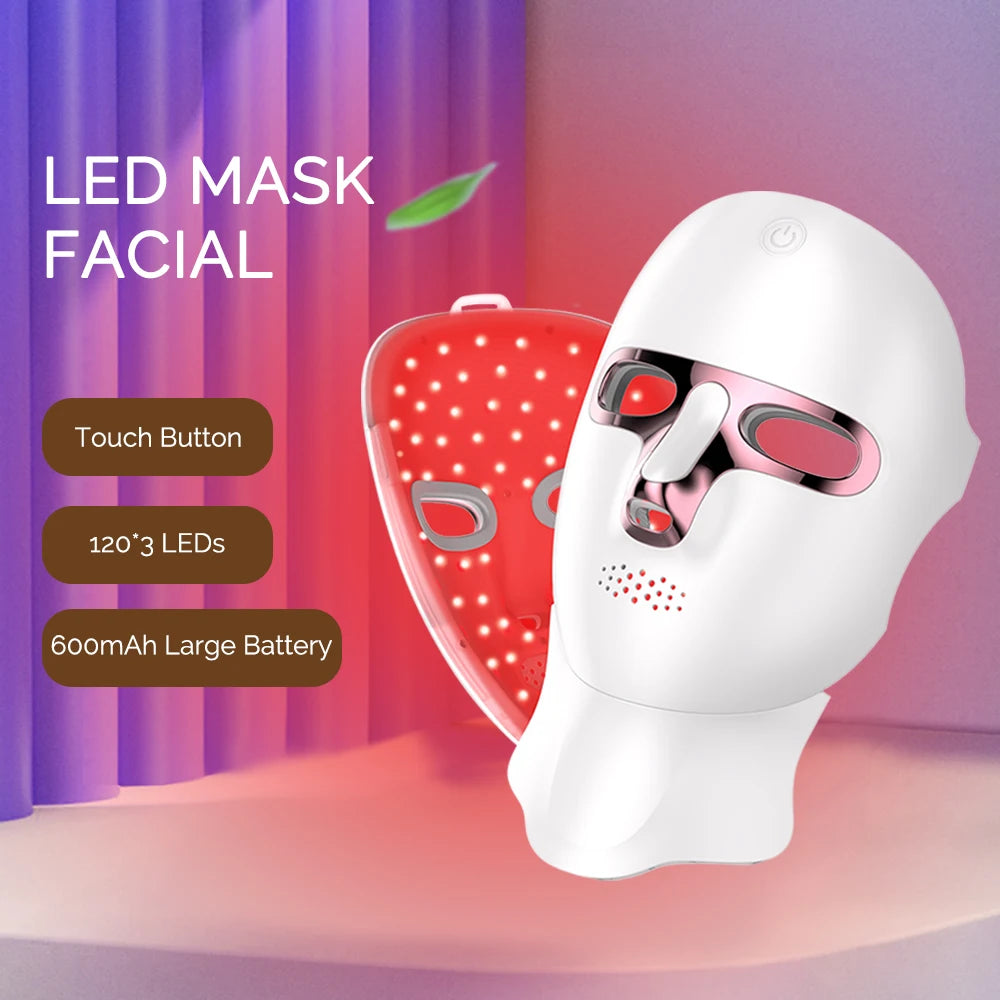 Mascarilla facial LED de 7 colores para rejuvenecimiento facial y de cuello con fotones, blanqueamiento, estiramiento, recargable, para el cuidado de la piel y el cuello, tratamiento de belleza