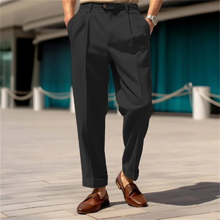 Pantalones de hombre formales, de cintura media, abotonados, rectos, lisos, cómodos, para uso diario al aire libre, a la moda.