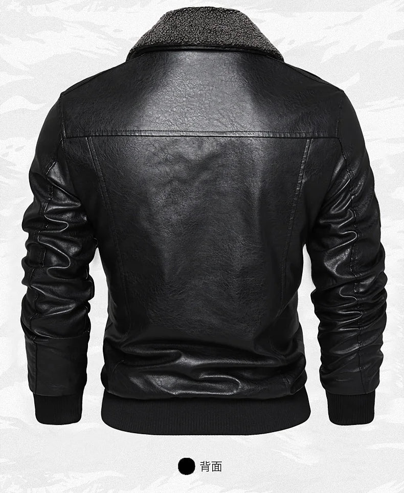 Chaquetas de moto para hombre de moda otoño/invierno casual de cuero bordadas estilo aviador en invierno terciopelo PU Jacke