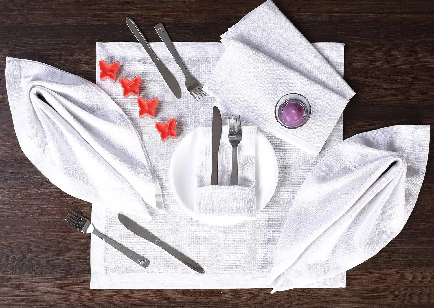 Paquete de 12 servilletas de cena 100% algodón, de 45 x 45 cm, blancas, suaves, absorbentes y cómodas, ideales para eventos y uso regular.