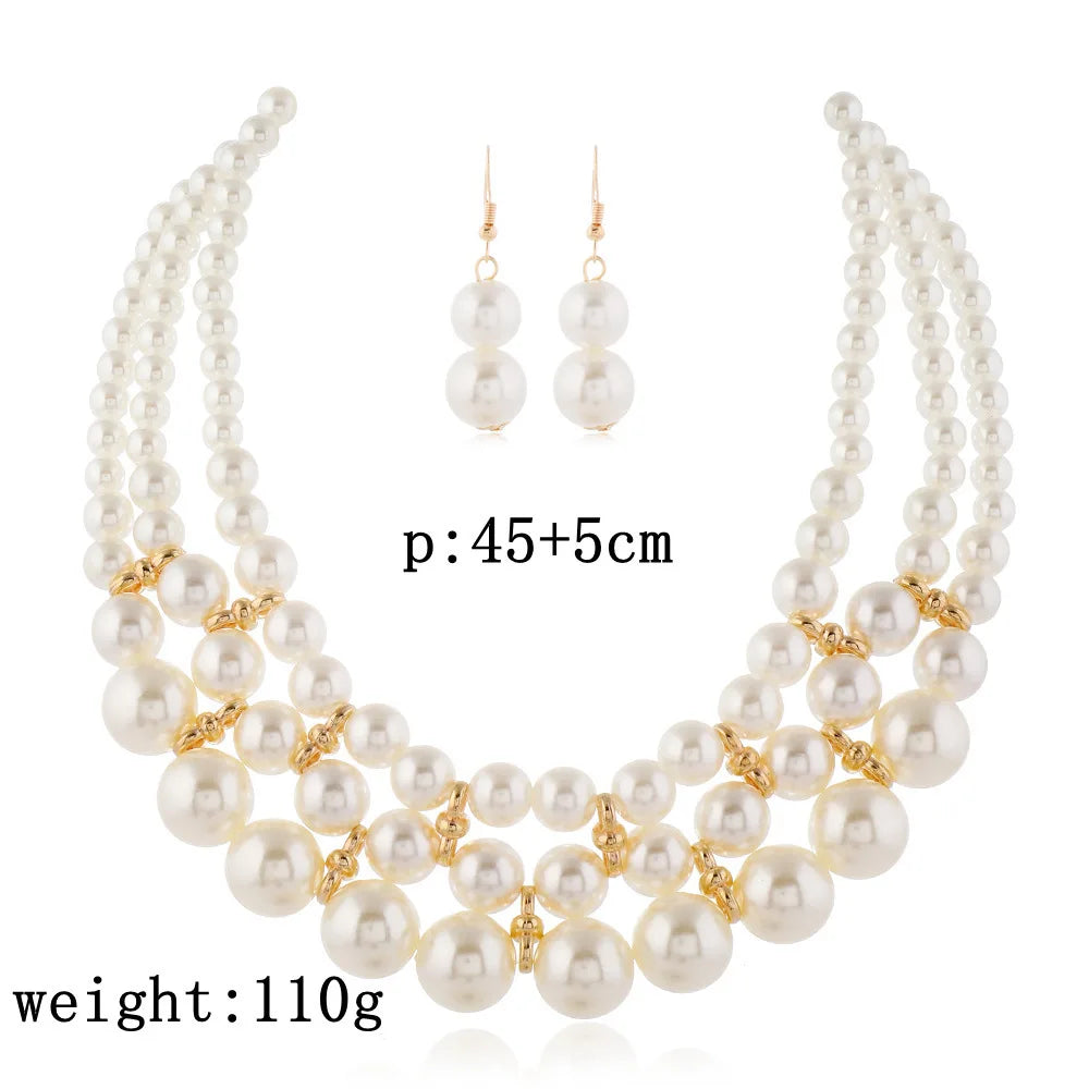 Conjunto de joyas de novia para boda, de nueva moda, collar y pendientes de perlas de imitación hechos a mano de varias capas, accesorios de fiesta para mujer