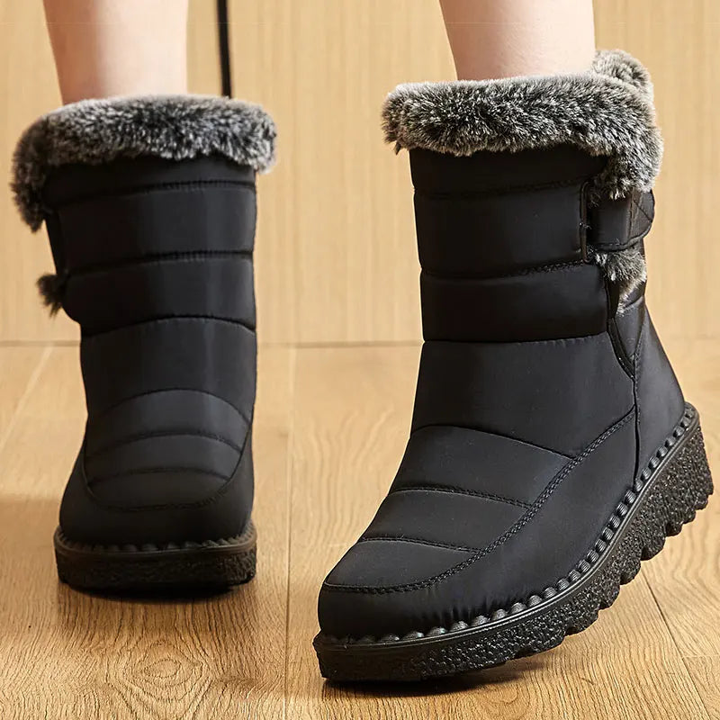 Boots Women's Boots Fur Botas Mujer Super Warm Winter Boots For Snow Women Low Heels Winter Shoes Woman Black Rubber Boot
