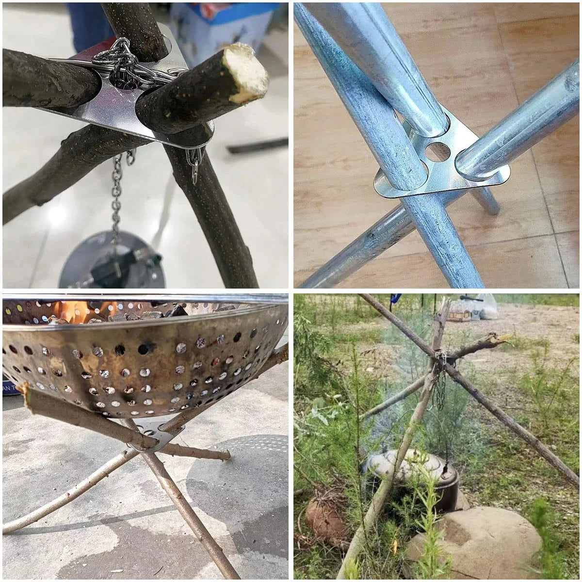 Equipo y material de camping portátil Rejilla colgante de trípode para barbacoa desmontable para exteriores Juego de accesorios para cocinar en fogata