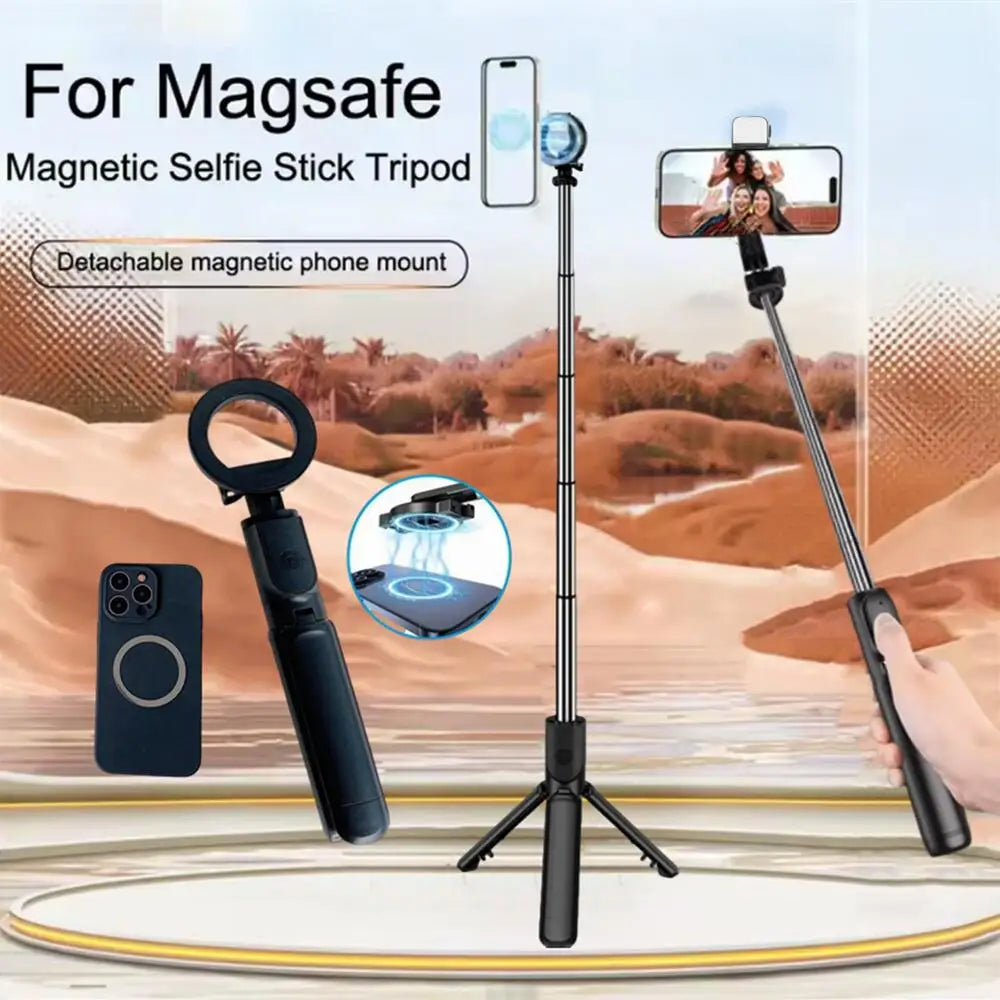 MEUYAG Magnetic Extendable Selfie Stick Tripod Holder Stand with Bluetooth Wireless Remote for Magsafe IPhone Android Monopod