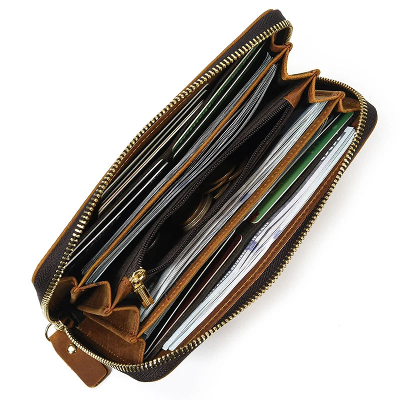 Billetera de lujo para hombre, cartera de mano de cuero genuino, monedero largo grabado en relieve, carteras de hombre de cuero grueso, carteras de mano de cuero para dinero