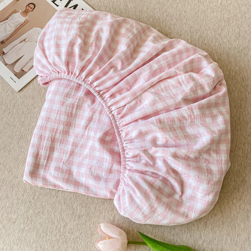 Sábana Ajustable Estilo Plaid, Funda de Cama Suave para la Piel, Sábana Elástica para Habitación de Niñas y Niños, Ropa de Cama para el Hogar (Sin Funda de Almohada)