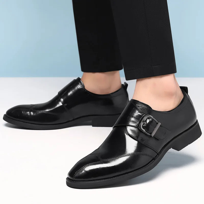 Zapatos de vestir de negocios para hombre con cierre, zapatos de cuero formales para hombre, calzado Oxford, mocasines Oxford de cuero de alta calidad para hombre