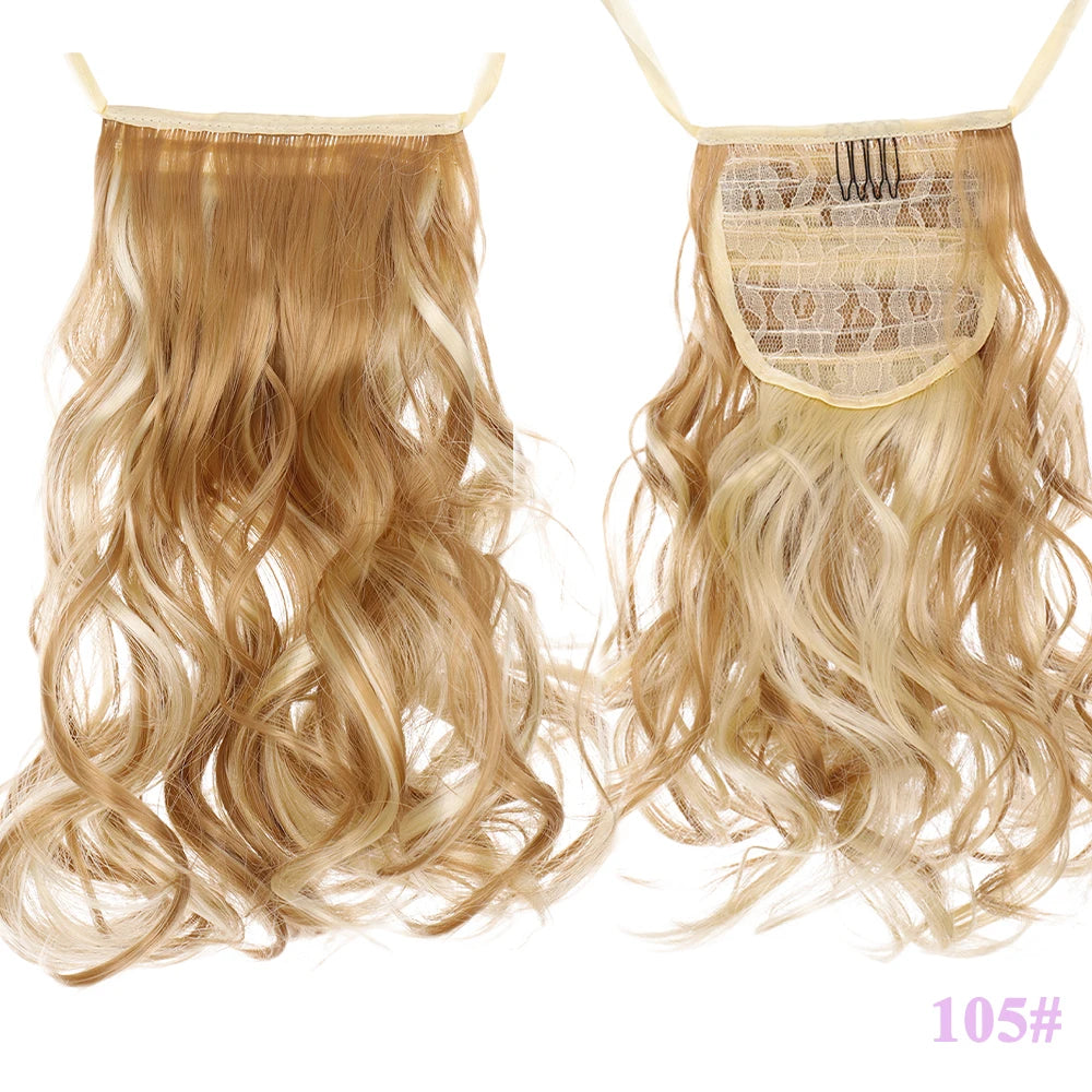 Extensiones de cabello sintético resistente al calor Allaosify marrón negro extensiones de cola de caballo con cordón de 12 pulgadas.