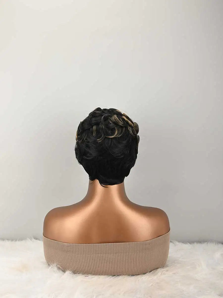 Short Pixie Wigs Short Brown Black Curly Pixie Wigs Synthetic Hair Wigs Natural Wavy Brown Black Pixie Cut Wig