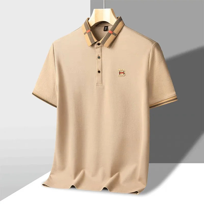 Polo de manga corta con logo de marca de lujo, camisa de polo de seda y algodón de alta gama, transpirable, para hombre, nueva colección de verano, camiseta Paul, ropa de hombre informal de moda.