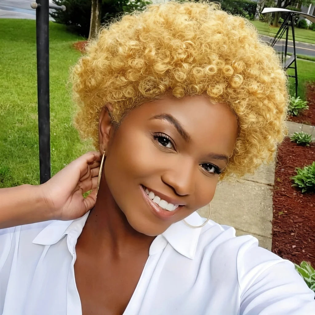 Brazilian Short Afro Human Hair Wig With Tiny Coil Curls Soft Wig Cap For Women Daily Full Machine Made Wigs