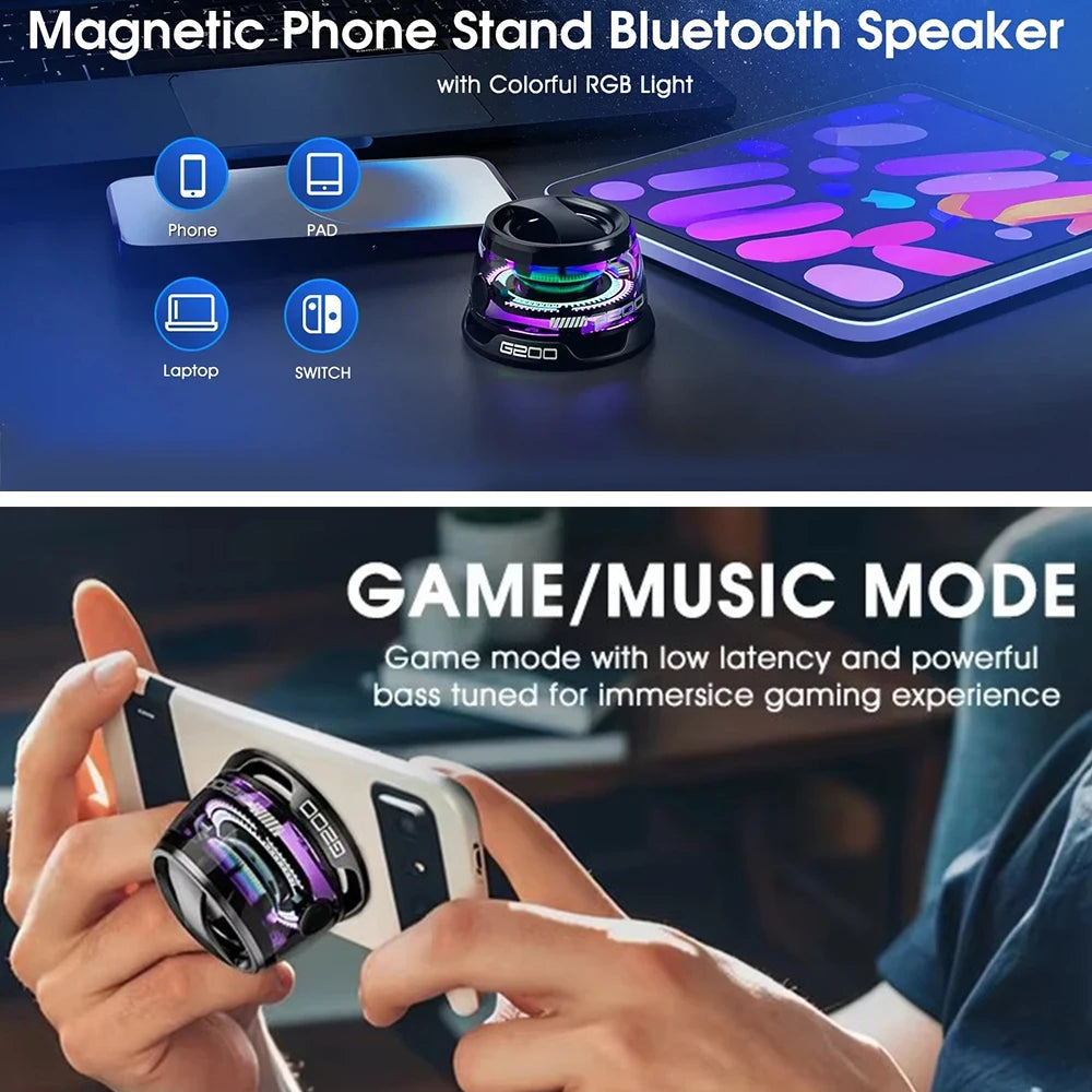 G200 Mini Bluetooth Speaker RGB Lighting Magnetic Speaker BT5.3 Portable Sound Box 7 Hours Playback Phone Holder Phone Holder