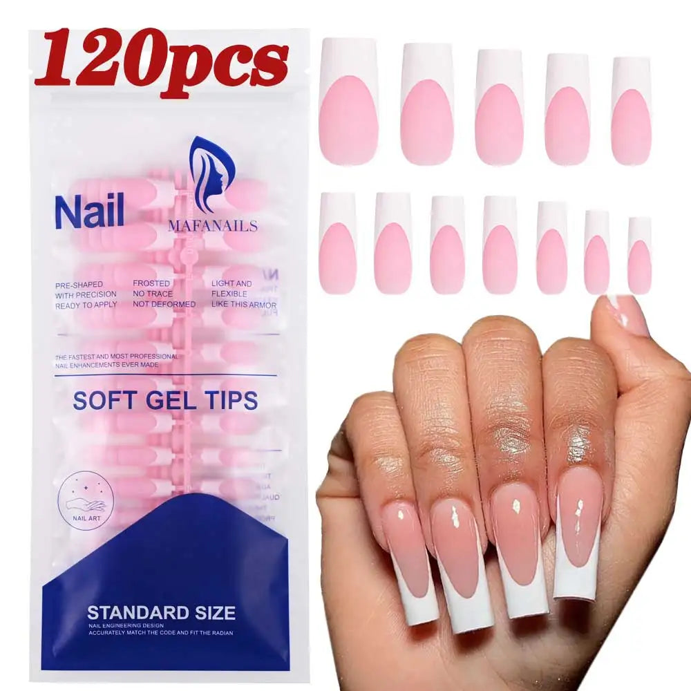 120/150 stk. matte hvite franske gelnegletipps medium mandel hudfargede presse-on negler 0,75-2,6 cm rosa/hudfargede ABS myke gelnegletipps